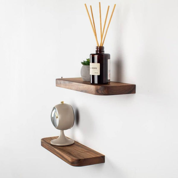 Set of 2 Walnut Radius Edge Shelves